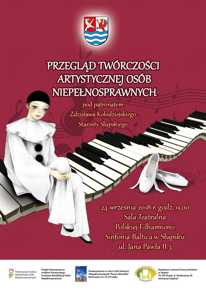 Plakat dotyczący zaproszenia na Przegląd Twórczości Artystycznej Osób Niepełnosprawnych