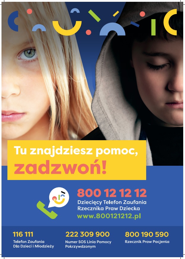 plakat informacyjny dotyczący telefonu zaufania dla dzieci