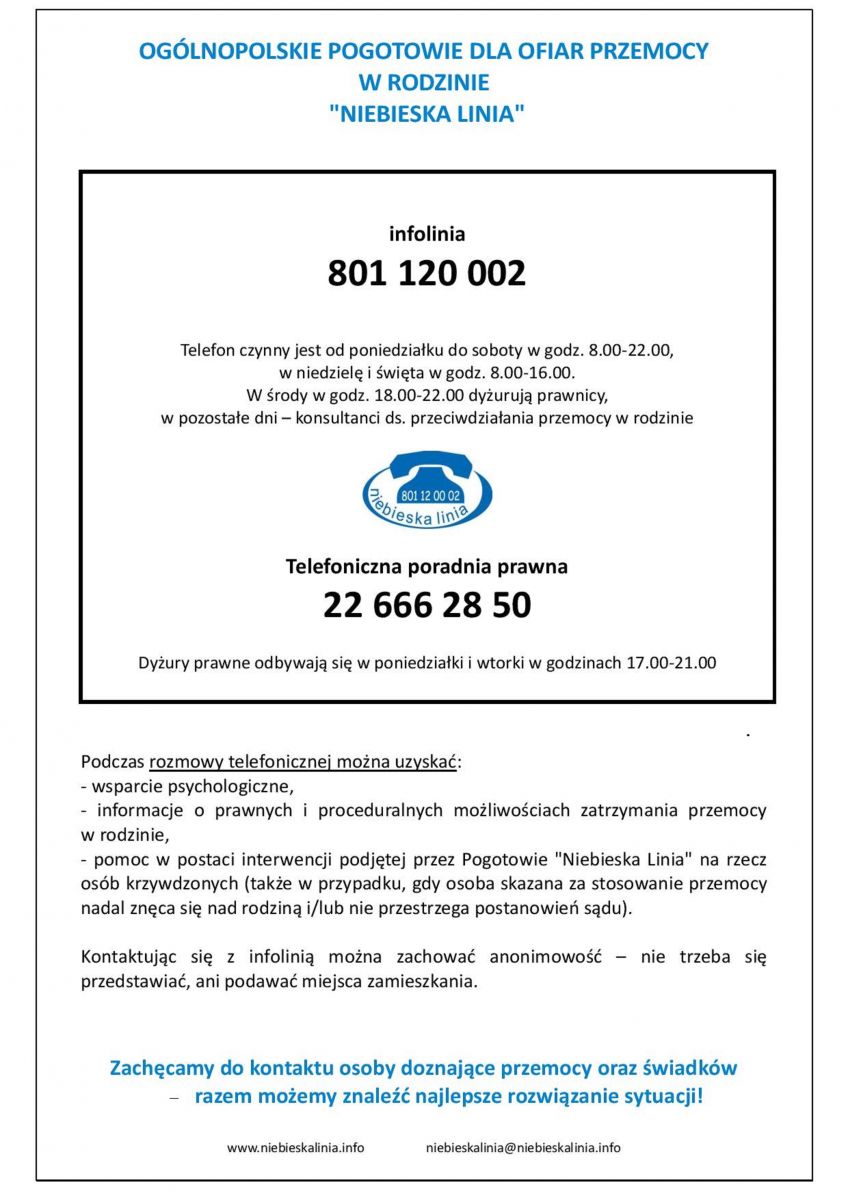 Zdjęcie ogólnopolskiego pogotowia dla ofiar przemocy