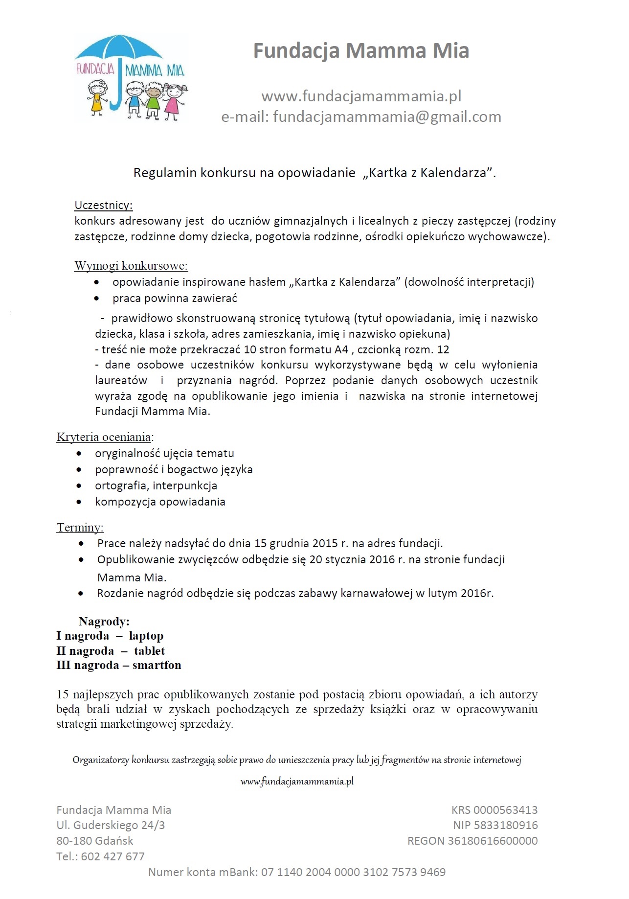 Plakat konkursu dla dzieci z rodzin zastępczych