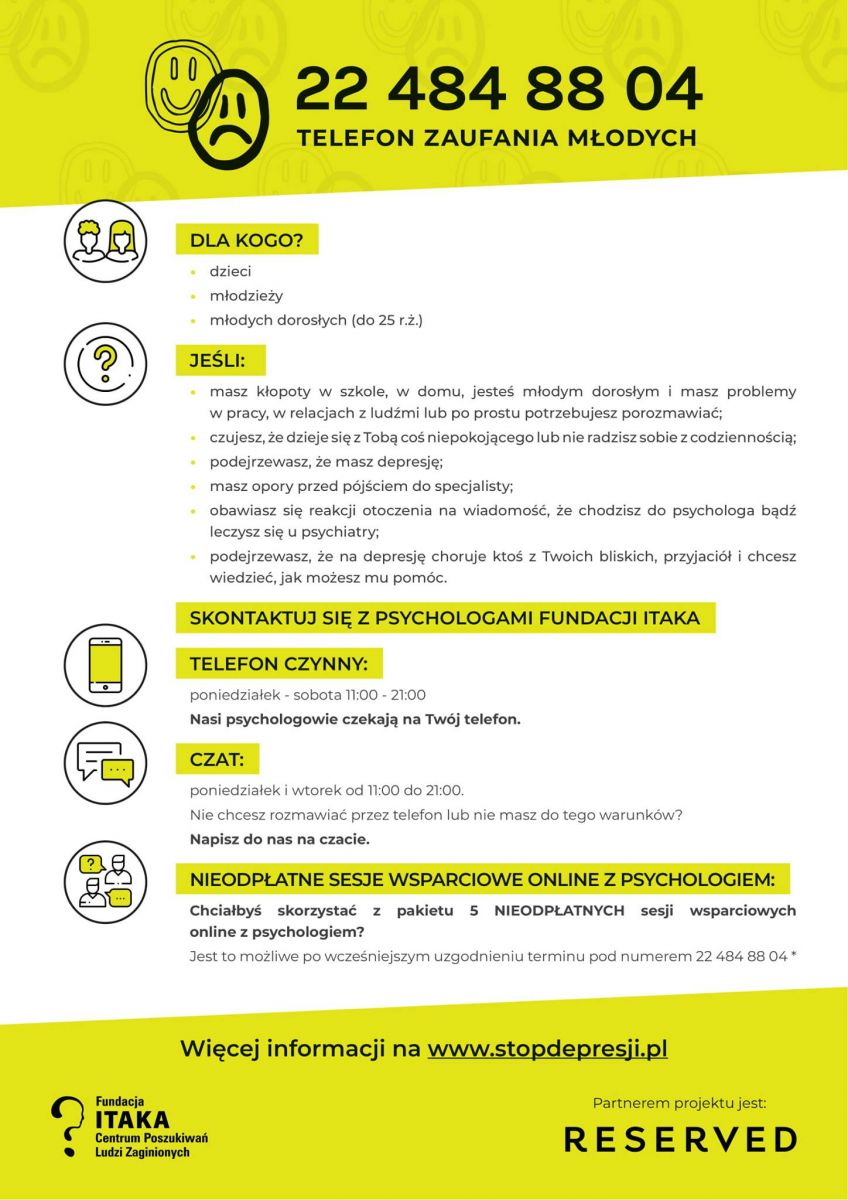 ulotka telefon zaufania dla młodych