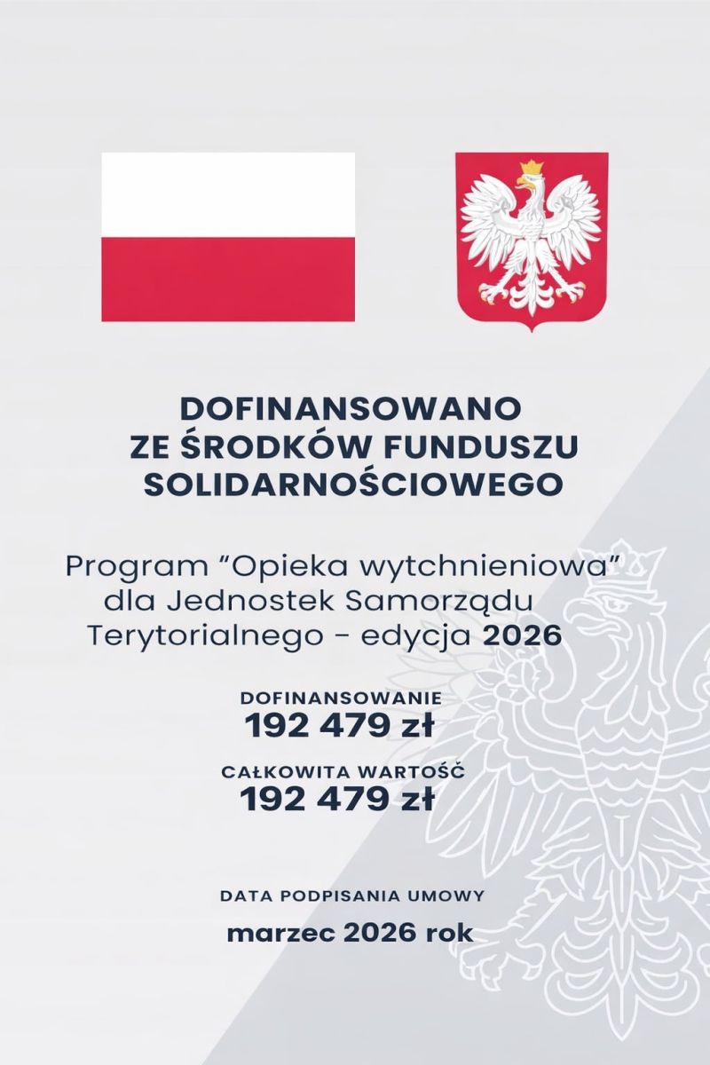 Plakat informujacy o wysokości dofinansowania