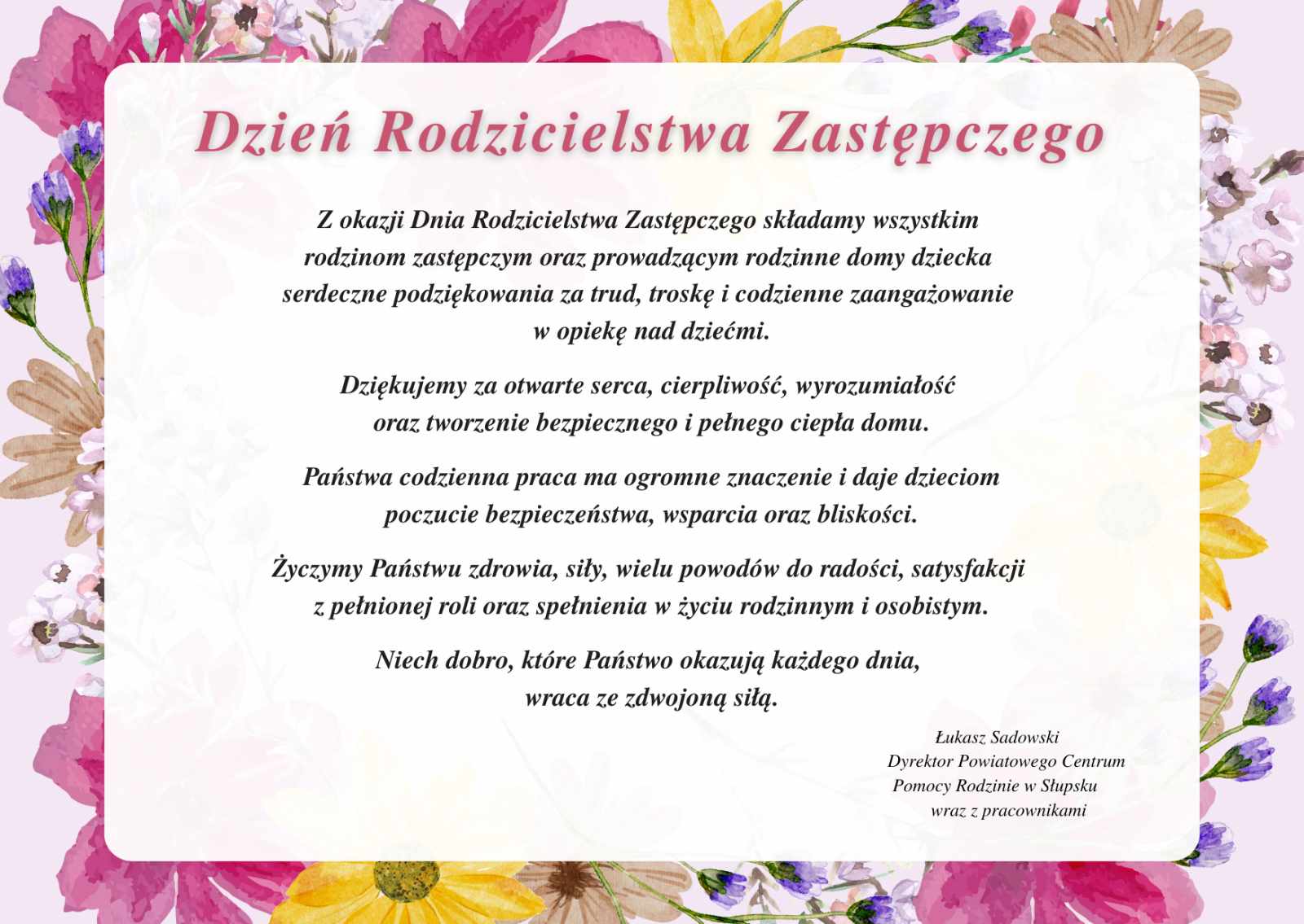 Zdjęcie: Życzenia z okazji Dnia Rodzicielstwa Zastępczego